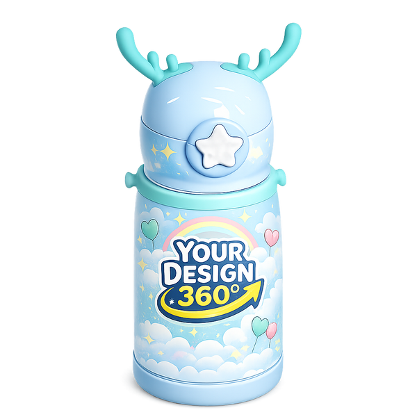 Children's tumbler with reindeer design and 'Your Design' text on a white background