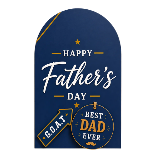 Father's Day card with 'Happy Father's Day' and 'Best Dad Ever' text on a blue background.