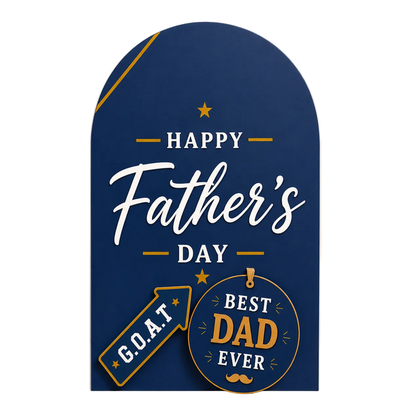 Father's Day card with 'Happy Father's Day' and 'Best Dad Ever' text on a blue background.