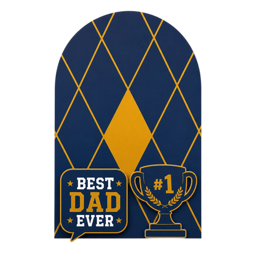 Decorative plaque with 'Best Dad Ever' and trophy design on a blue and gold background