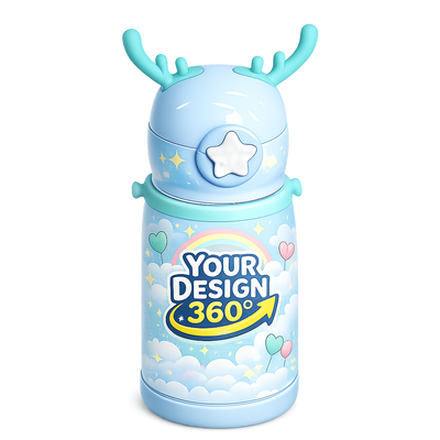 Children's tumbler with reindeer design and 'Your Design' text on a white background