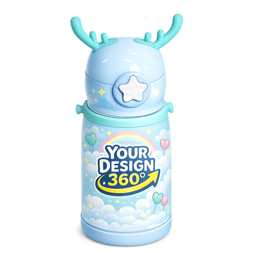 Children's tumbler with reindeer design and 'Your Design' text on a white background