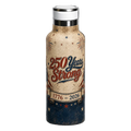 Water bottle with '250 Years Strong' design on a beige, red, and blue background