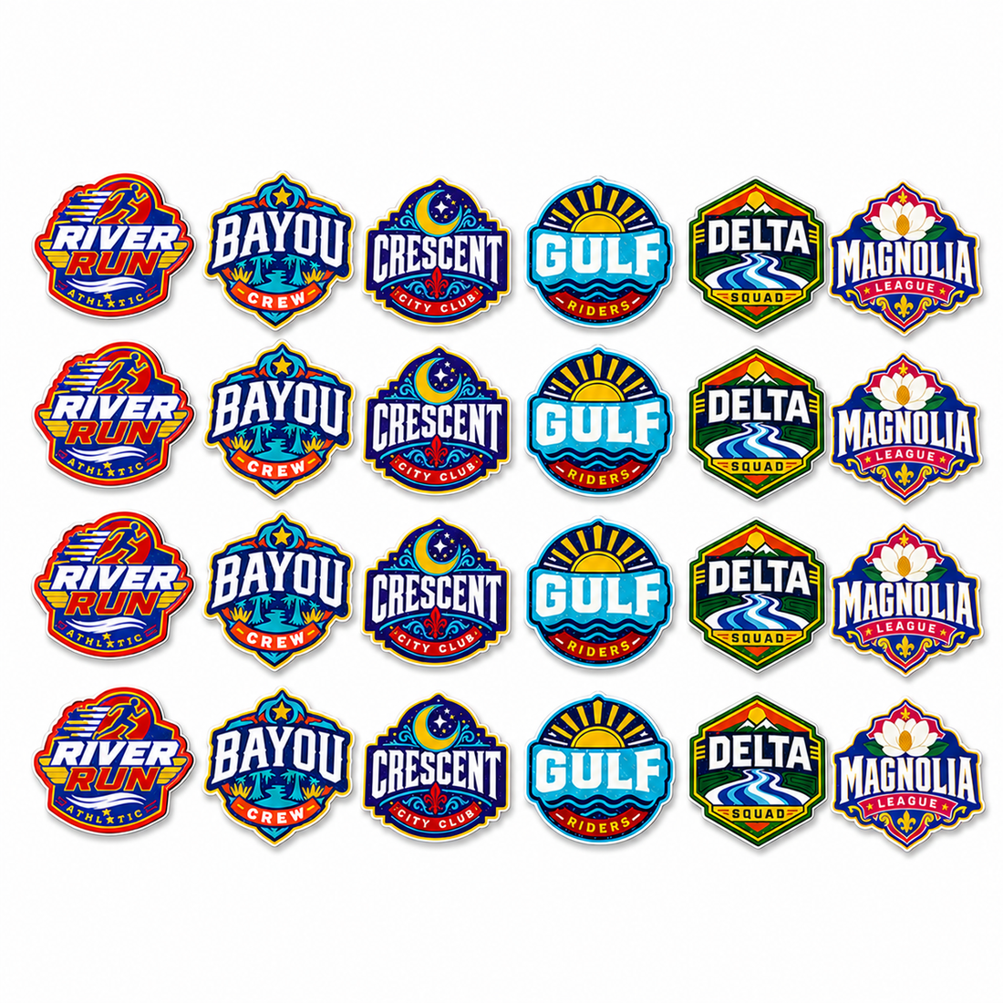 Sheet of custom 3D raised patches with colorful team logo designs