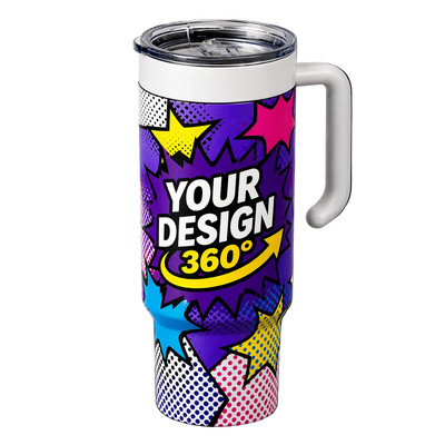 40 oz White Custom Tumbler with Handle – Custom Printed – Tawgraphix