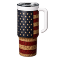 Tumbler with American flag design on a white background