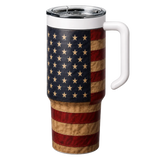 Tumbler with American flag design on a white background