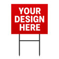 open house yard sign with text 'YOUR DESIGN HERE' in front of a community