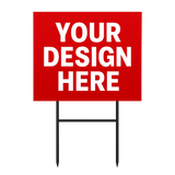 open house yard sign with text 'YOUR DESIGN HERE' in front of a community
